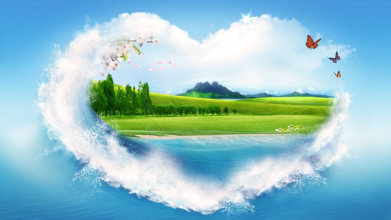 nature, pattern, clouds, summer, heart, 4k