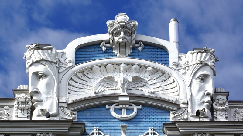 riga house facade art nouveau architecture 4k