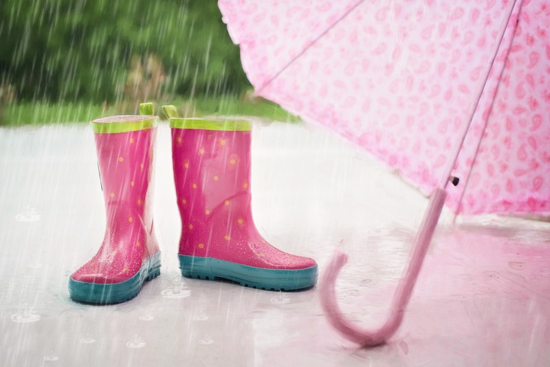 rain boots umbrella wet rain falling outdoor 4k