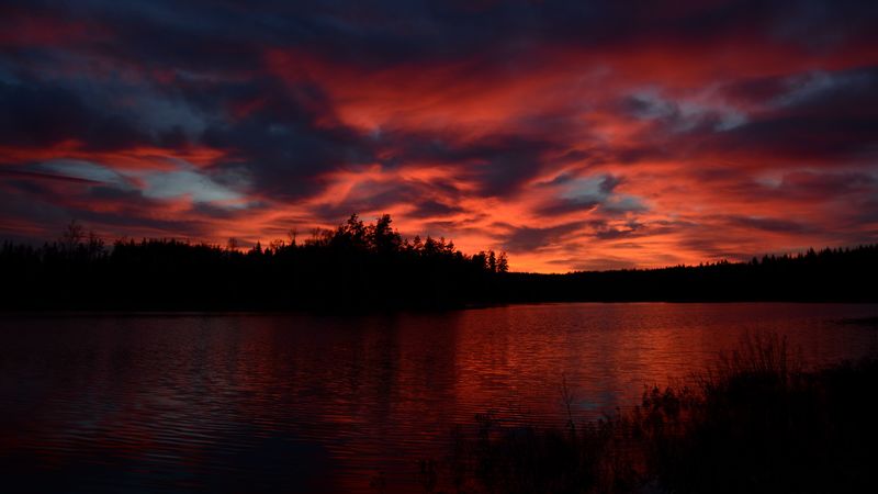 sunset, river, horizon, 4k