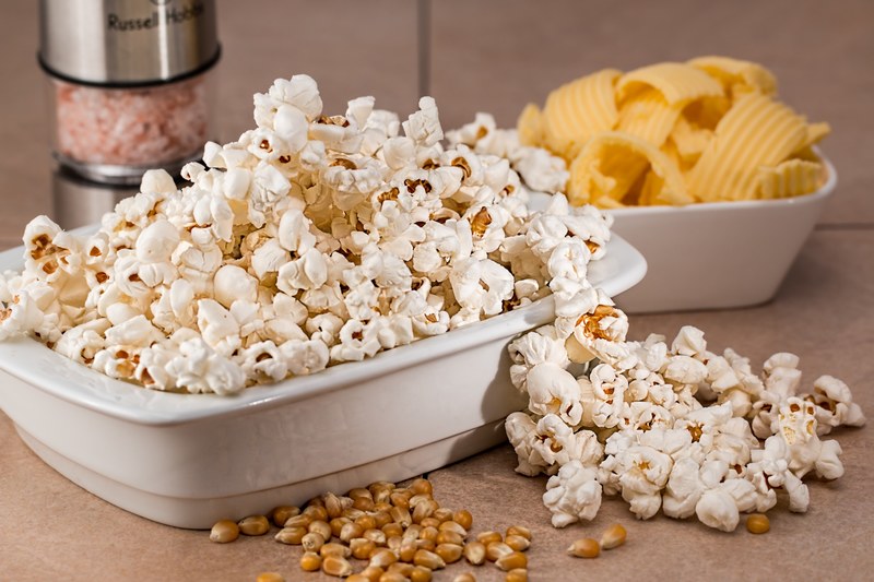 popcorn snack salty food eat tasty white corn 4k