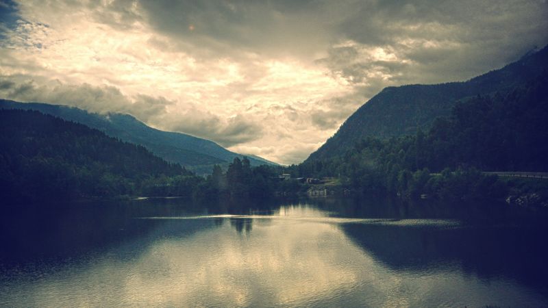 mountains, sky, lake, silence, emptiness, dullness, 4k