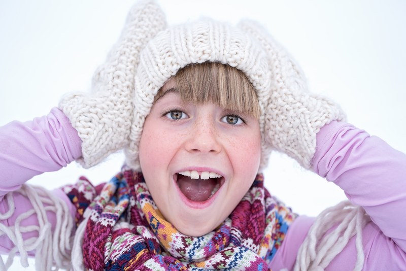 person human female girl winter cap gloves face 4k