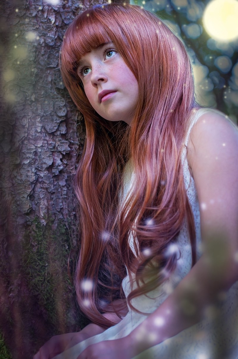 person human female girl face long hair red hair 4k