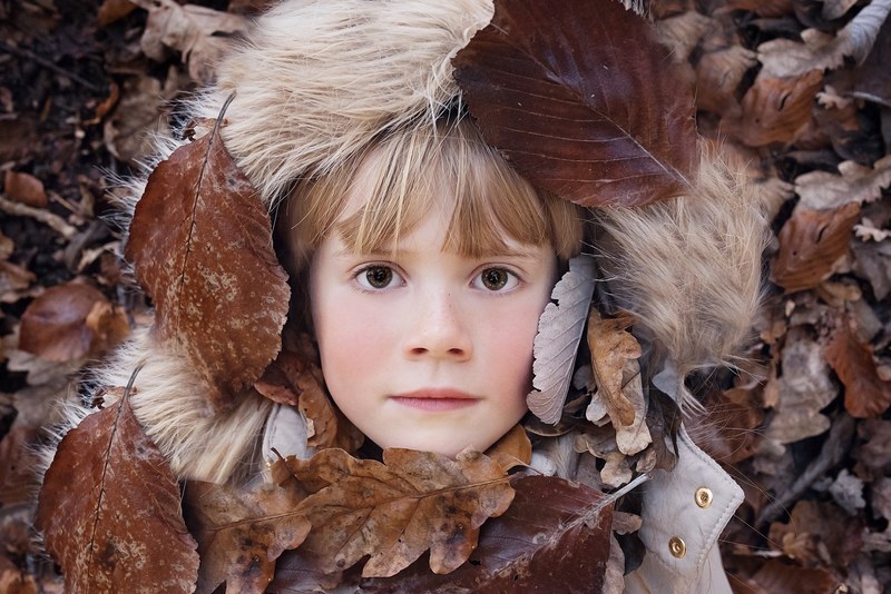 person human girl female face leaves autumn 4k