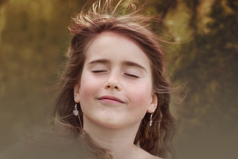 person human female girl face eyes closed wind 4k