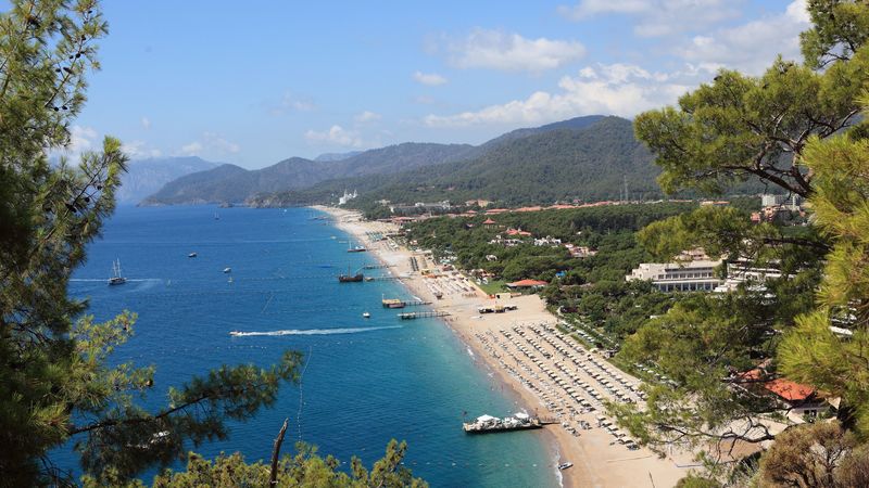 ocean, beach, trees, houses, 4k