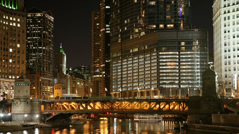 skyscrapers, buildings, reflections, bridge, 4k