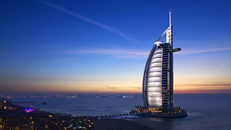 burj al arab hotel, dubai, uae, sky, sea, 4k