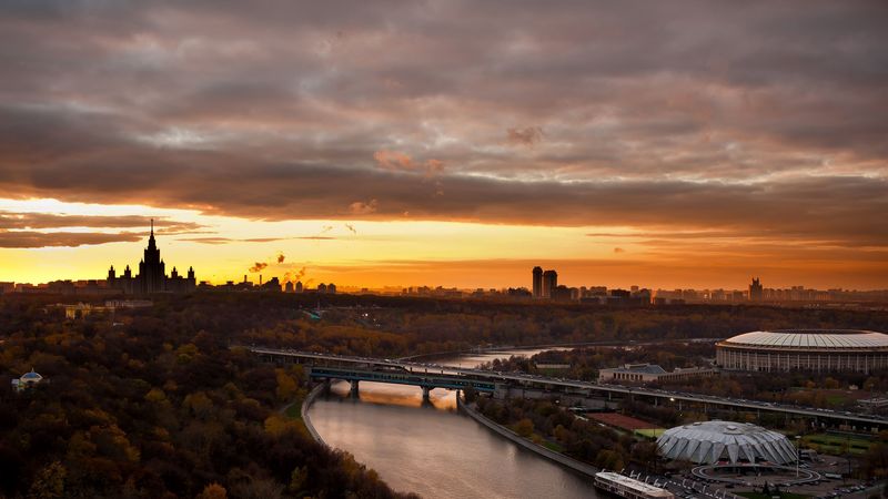 moscow, city, landscape, sports kremlin, bridge, river, 4k