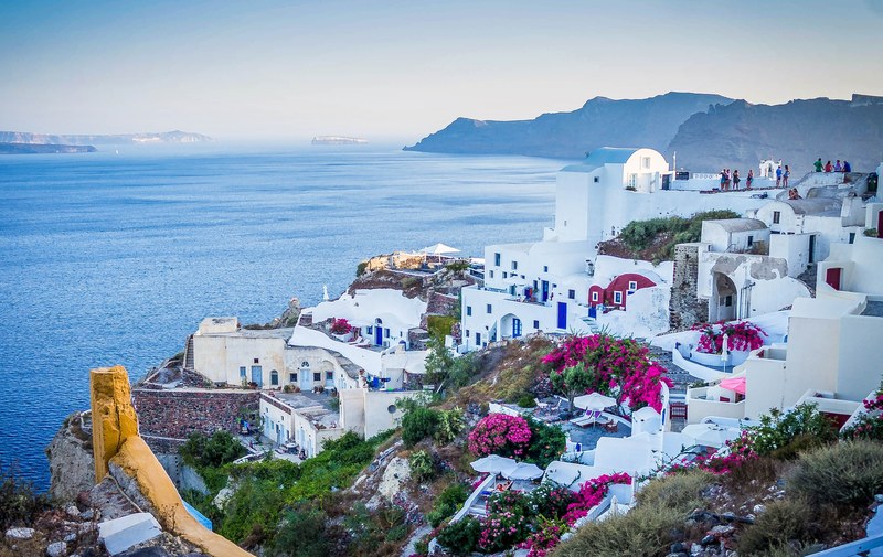 oia santorini greece sunset island sea tourism 4k