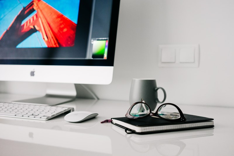 office home glasses workspace desktop notebook 4k