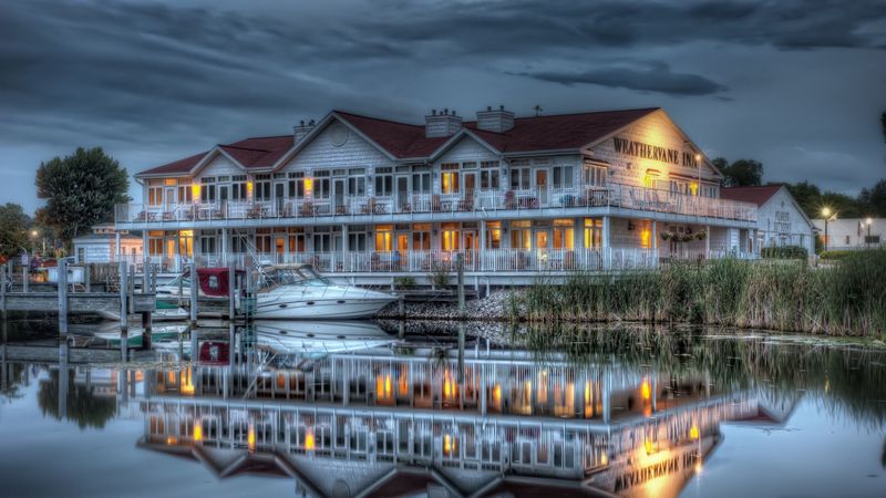 evening, house, river, boat, hdr, 4k