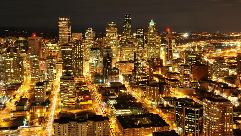 usa, washington, seattle, night city, skyscrapers, buildings, lights, 4k
