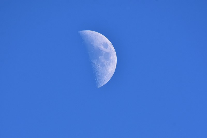 moon sky blue half moon space mood astronomy 4k