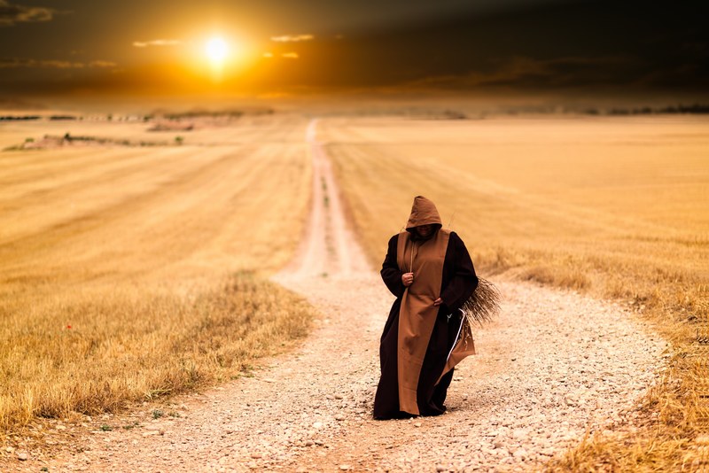 monks path sunset landscape afternoon 4k