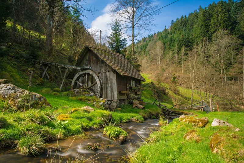mill black forest bach water forest landscape 4k