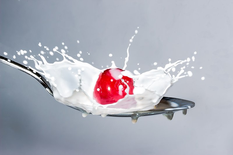 milk splash milk cherry spoon spray falling cherry 4k
