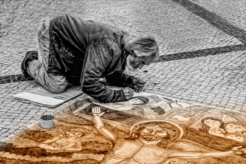 man artist street painter painting art people 4k