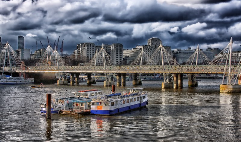 london england hdr boats ships bridge buildings 4k