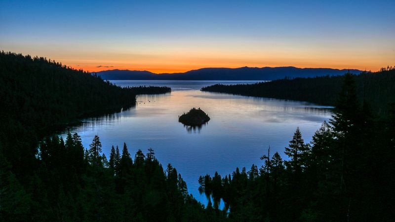 island, lake, forest, mountains, 4k