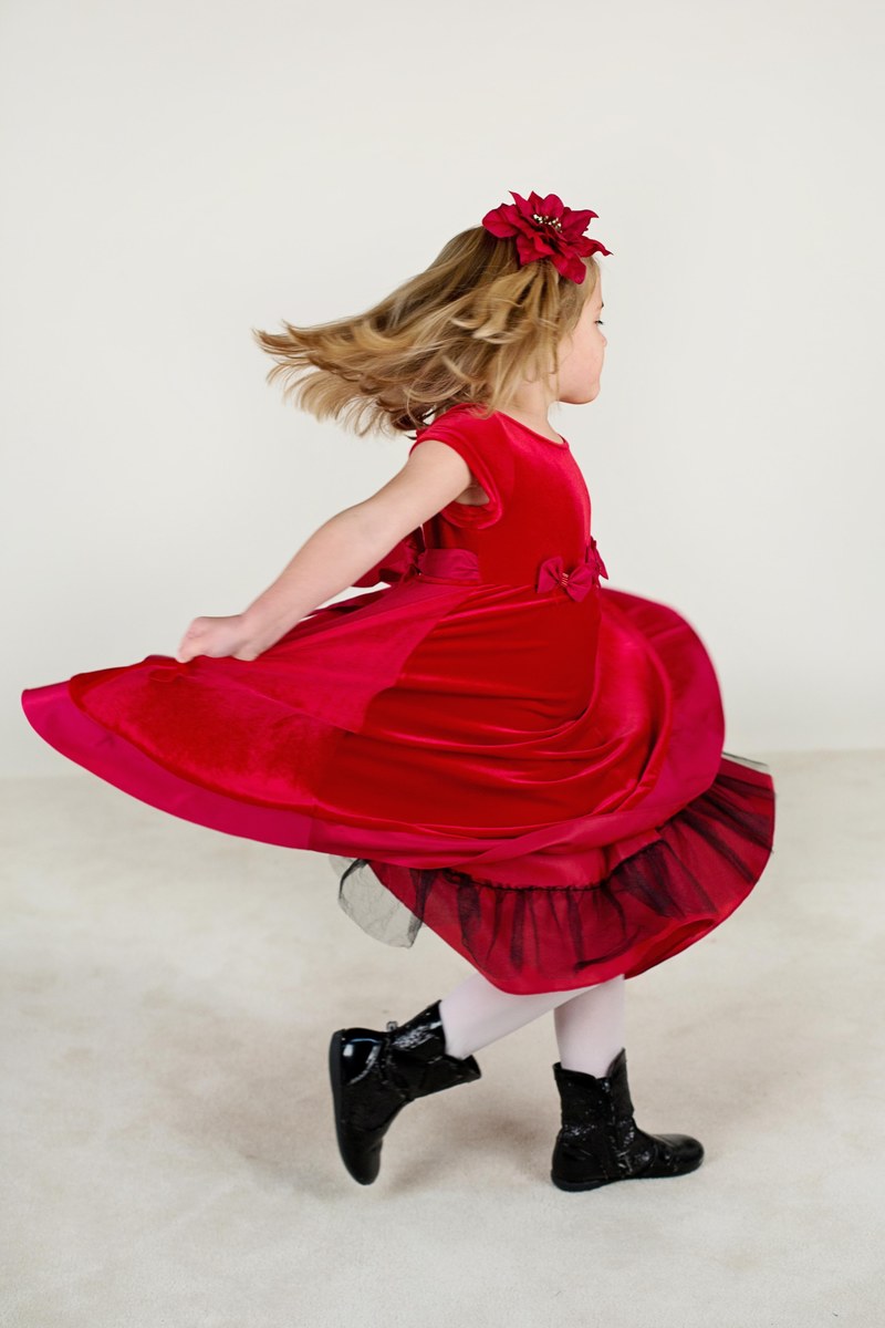 little girl running red dress happy child girl 4k