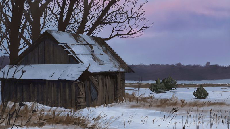 house, hut, tree, art, 4k