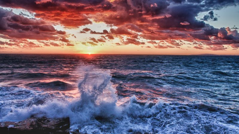 wave, sea, splashes, decline, evening, twilight, shadows, colors, 4k