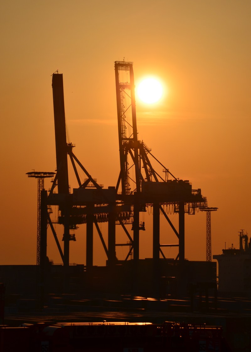 harbour cranes gantry cranes industry port sunset 4k