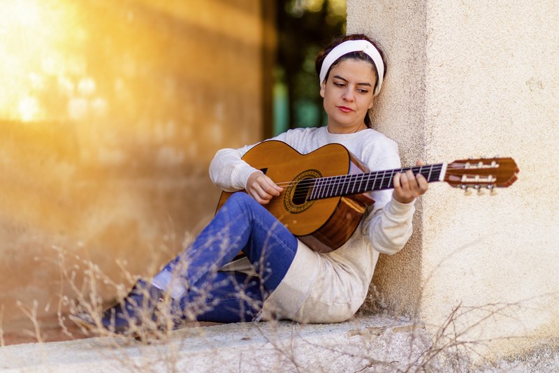 girl guitar music instrument spanish guitar 4k