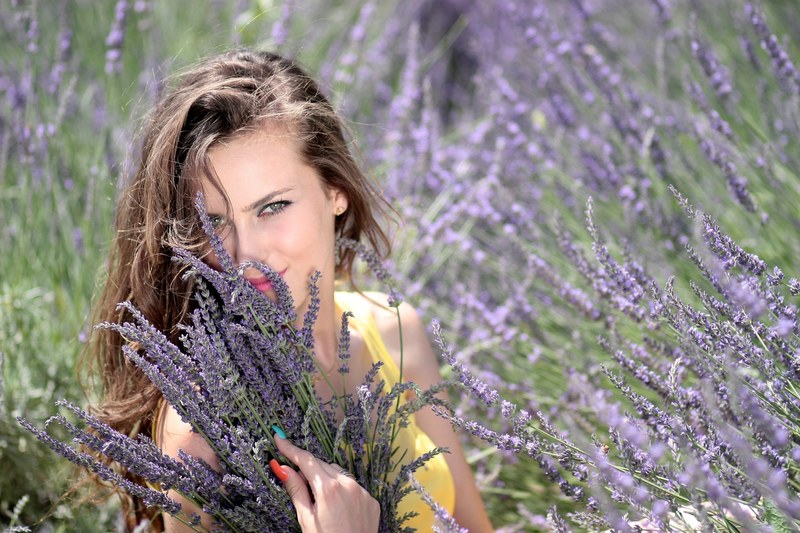 girl lavender flowers mov beauty nature 4k