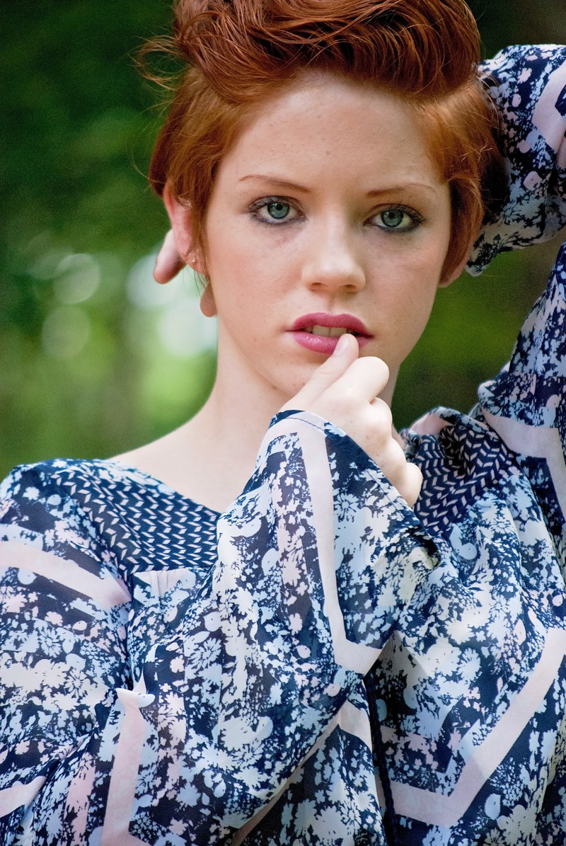 girl redhead face portrait blue eyes short hair 4k
