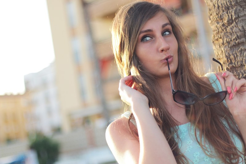 girl posing sunglasses beauty beautiful hair 4k
