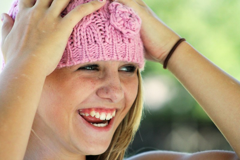girl hat happy laughing face cute smiling 4k