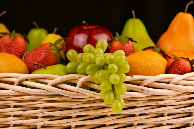 fruit basket grapes apples pears strawberries 4k