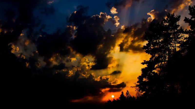 decline, disk, sun, clouds, gloomy, sky, 4k