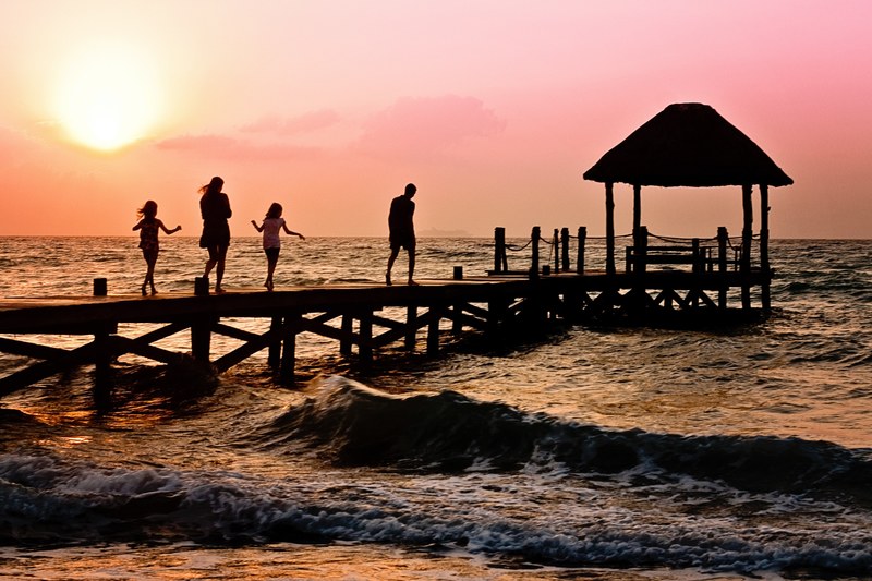 family children woman man happy ocean holiday 4k