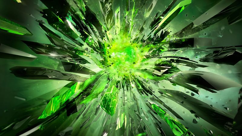 crystals, debris, explosion, light, 4k