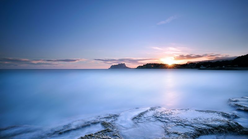sea, water smooth surface, decline, sun, 4k