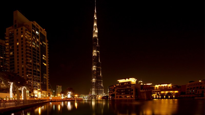dubai burj khalifa skyscraper night light 4k