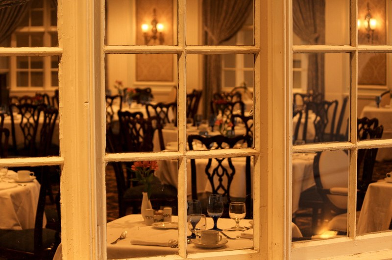 dining room restaurant window table setting table 4k
