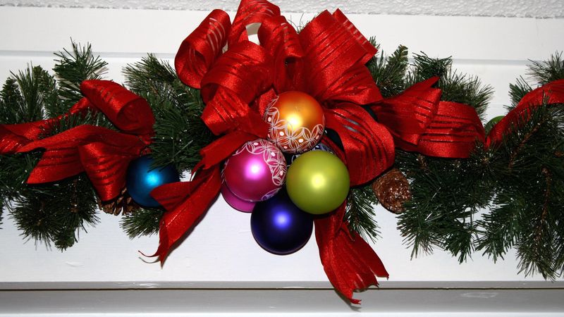 christmas, new year, needles, christmas decorations, ribbon, decoration, 4k