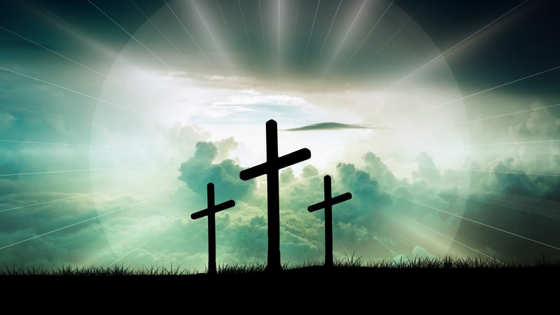 cross christ faith god jesus clouds sun light 4k