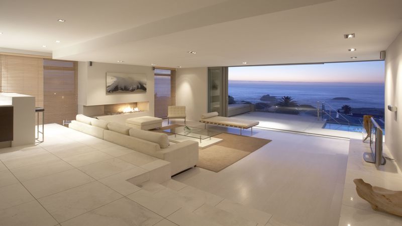 balcony, sofas, interior design, apartment, room, suite, sea, ocean, landscape, penthouse, desk, tv, 4k