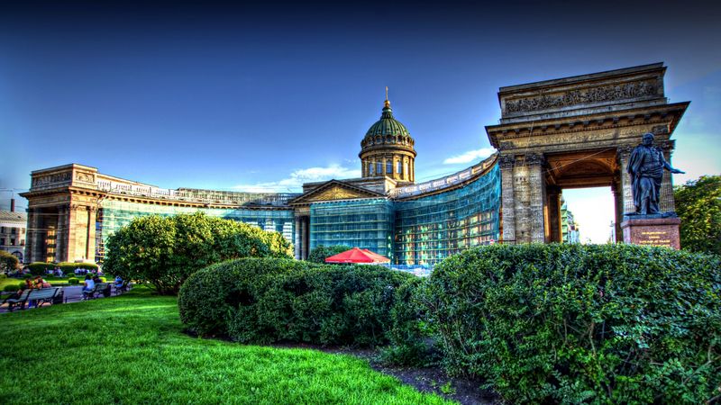 architecture, kazan, st petersburg, cathedral, decorative, garden, hdr, 4k