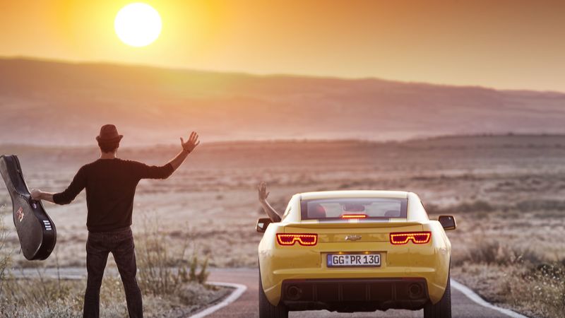 2012, camaro, chevrolet, guitar, mountain, man, landscape, nature, sun, situation, 4k