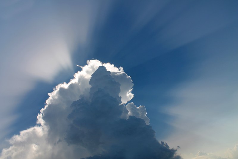 cloud clouds sky blue sky space rays of sunshine 4k