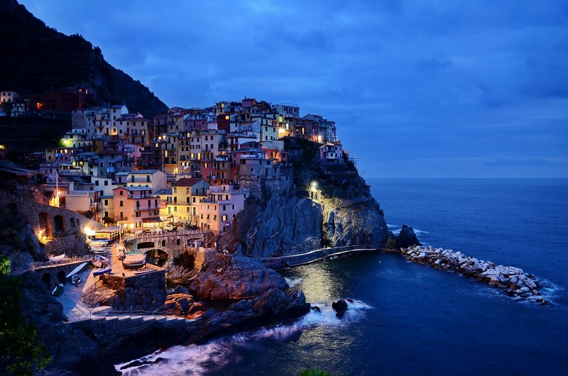 cinque terre italy rocks sea water sunset stone 4k