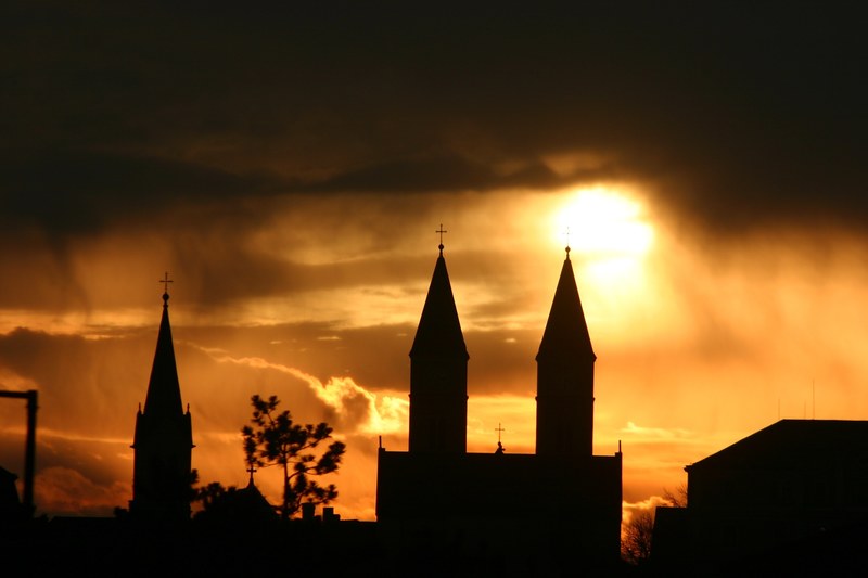 church steeple religion silhouette golden sky 4k