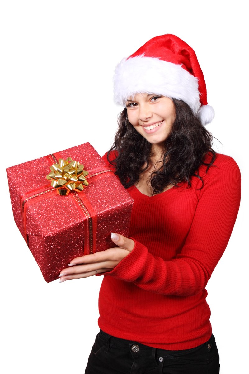 christmas claus cute gift girl happy hat holiday 4k